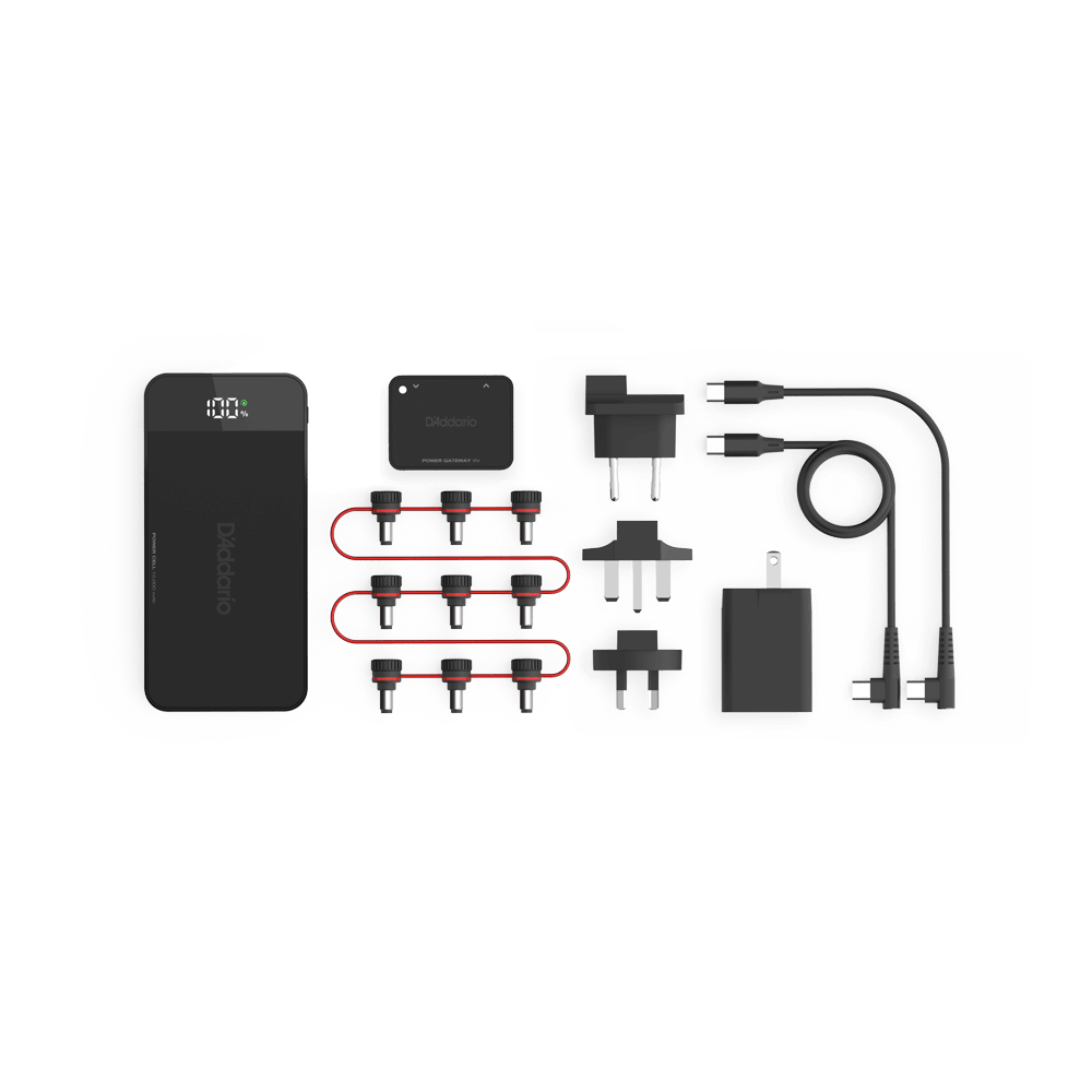 D'Addario XPND Pedal Power Rechargeable Battery Kit, 9v, 10,000mAh Portable Power Cell, USB-C, Includes Adjustable Daisy Chain