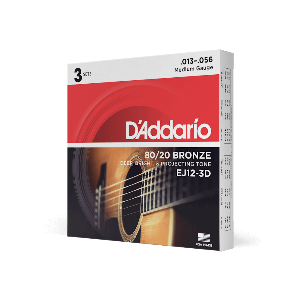 13-56 Medium, 80/20 Bronze Acoustic Guitar Strings | EJ12 | D'Addario