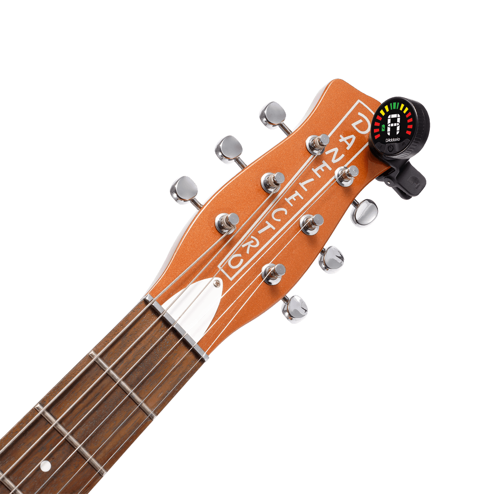 D'Addario Nexxus 360 tuner mounted on an electric guitar headstock