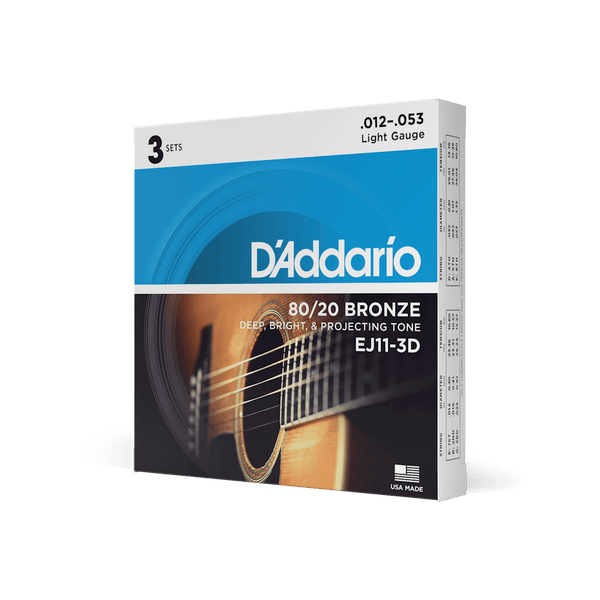 12-53 Light, 80/20 Bronze Acoustic Guitar Strings | EJ11 | D'Addario