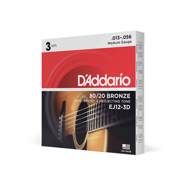 13-56 Medium, 80/20 Bronze Acoustic Guitar Strings | EJ12 | D'Addario