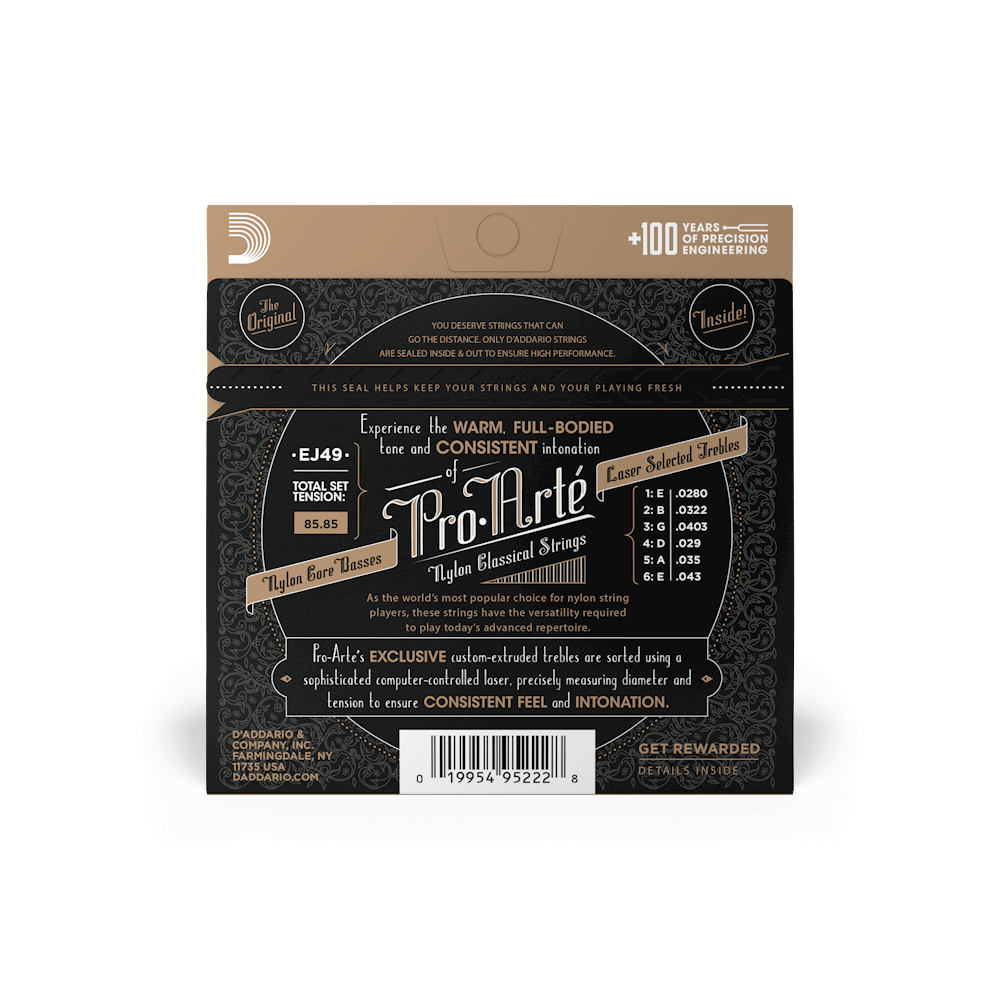 Normal Tension, Pro-Arté Black Nylon Classical Guitar Strings, Tie
