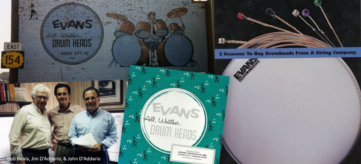 Bob Beals, John and Jim D'Addario with EVANS Drumheads