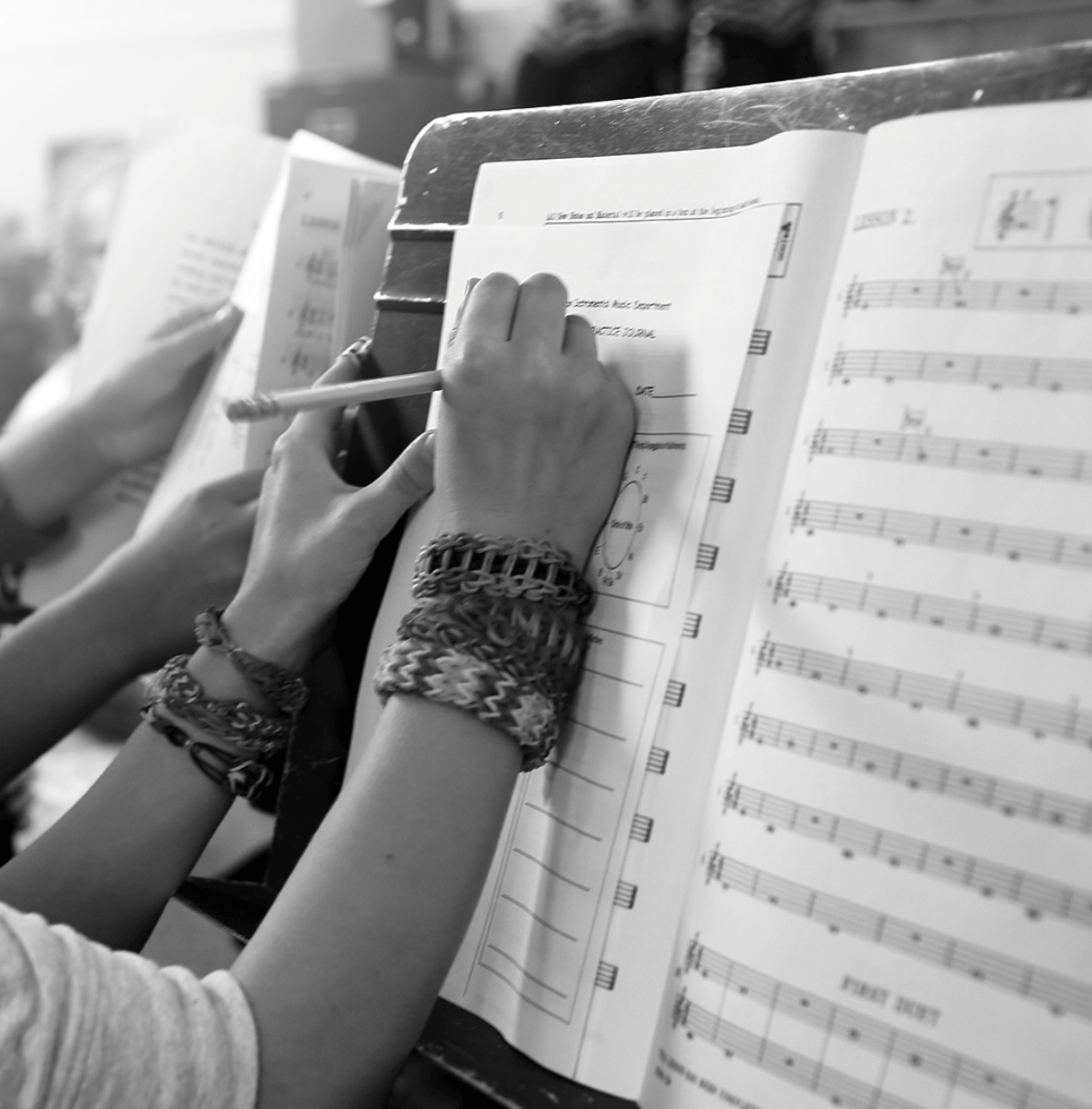 Student in music lesson