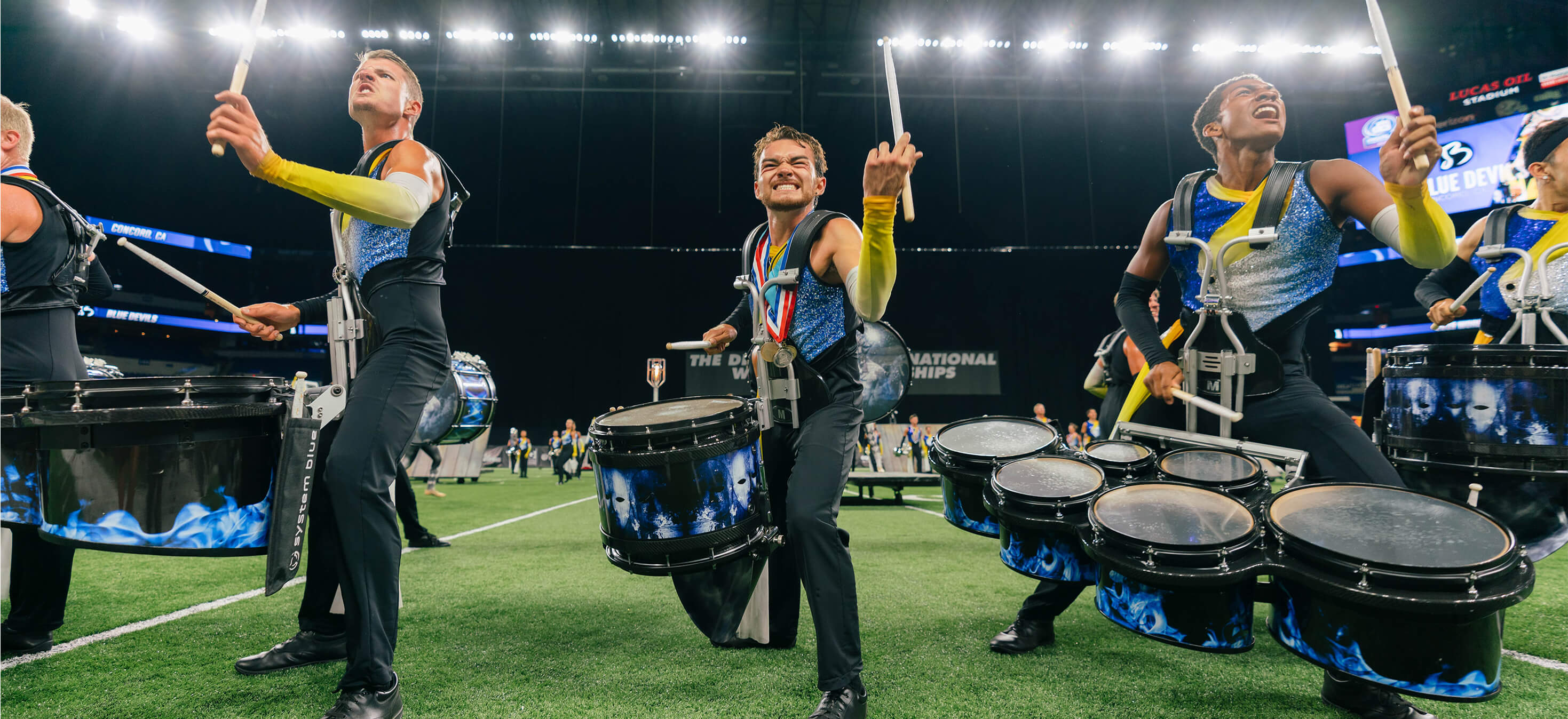 Brandon Olander, drummer for Warpstar & the Blue Devils Drum and Bugle Corps
