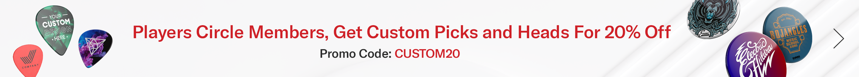 20% Off Custom Picks and Heads