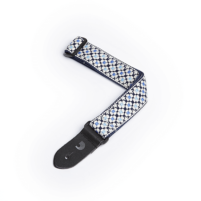 Woven Ukulele Strap, Blue Flowers