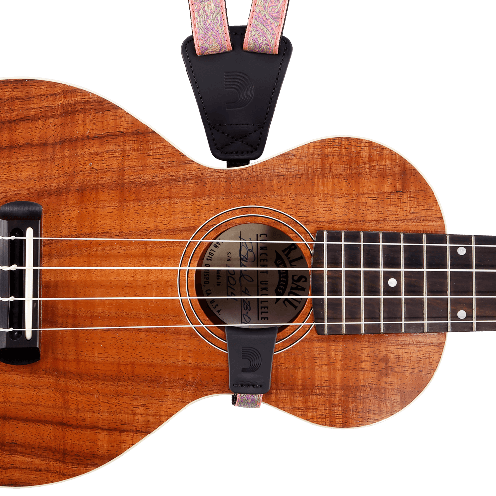 D'Addario Cradle Ukulele Straps, Paisley Pink/Green