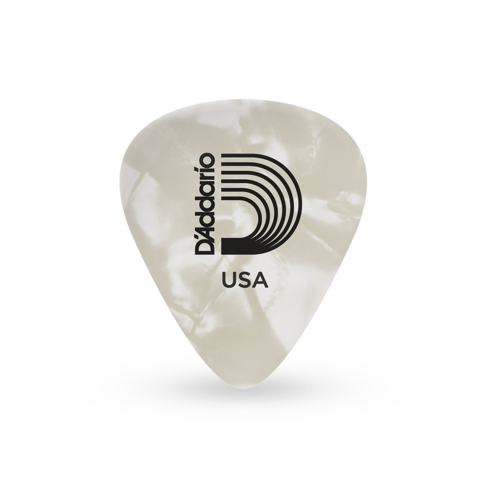 D'Addario White Pearl Celluloid Guitar Picks, 10 pack, Medium