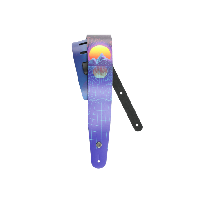 Outrun Printed Leather Guitar Strap, Sunset