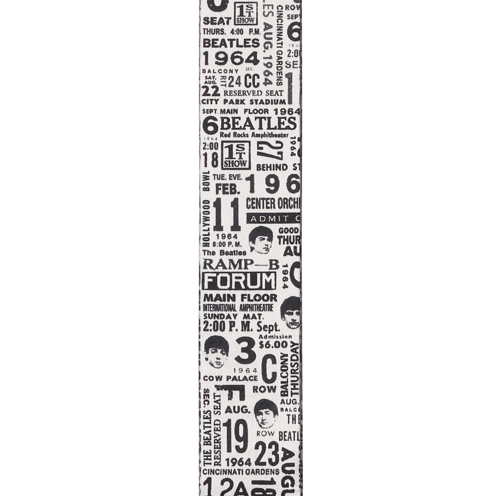 D'Addario Beatles 1964 US Tour Ticket Stubs Guitar Strap, Black and White