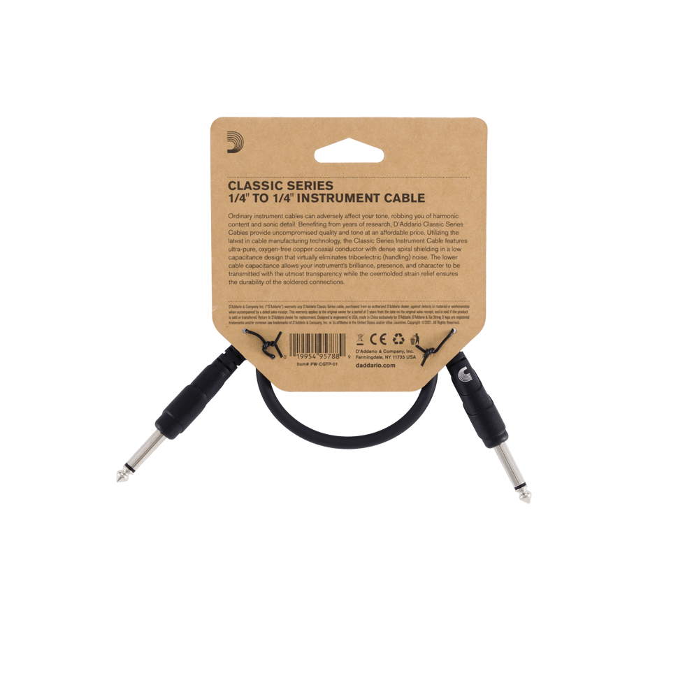 D'Addario Classic Series Patch Cable, 1 Foot