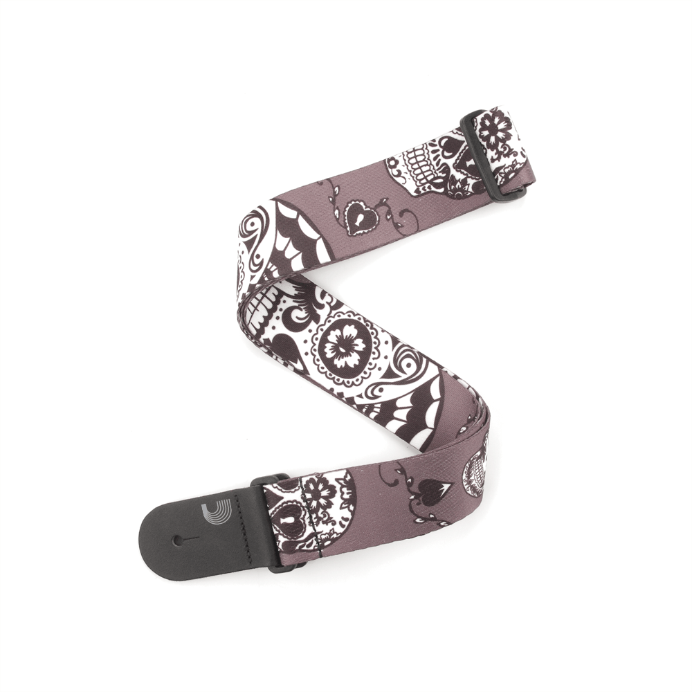 D'Addario Polyester Guitar Straps, Sugar Skulls, Black