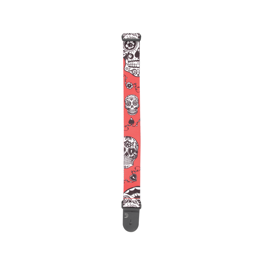 D'Addario Polyester Guitar Straps, Sugar Skulls, Red