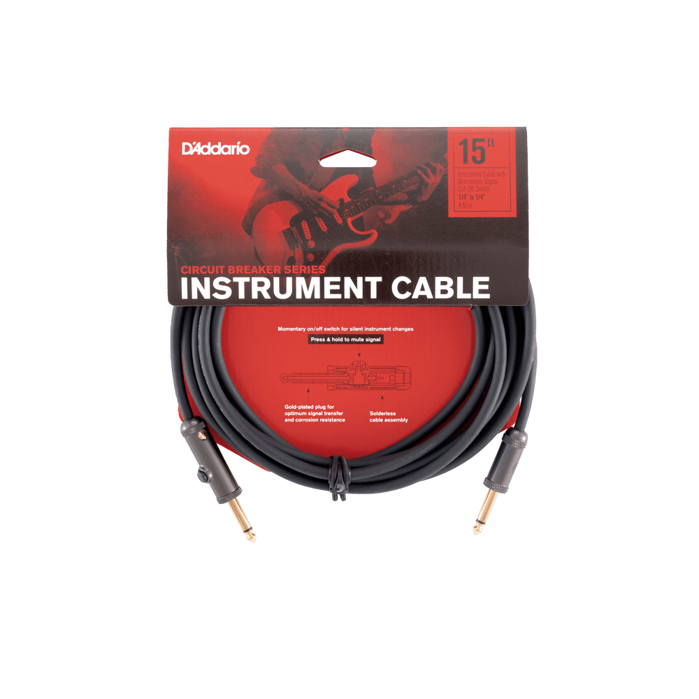 D'Addario Circuit Breaker Momentary Mute Instrument Cable, 15 Feet