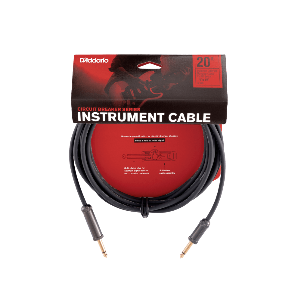 D'Addario Circuit Breaker Momentary Mute Instrument Cable, 20 feet