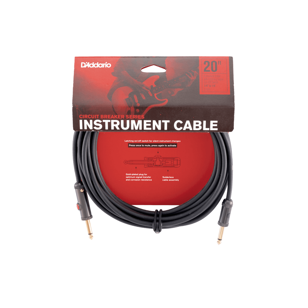 D'Addario Circuit Breaker Instrument Cable with Latching Cut-Off Switch, Straight Plug, 20 feet