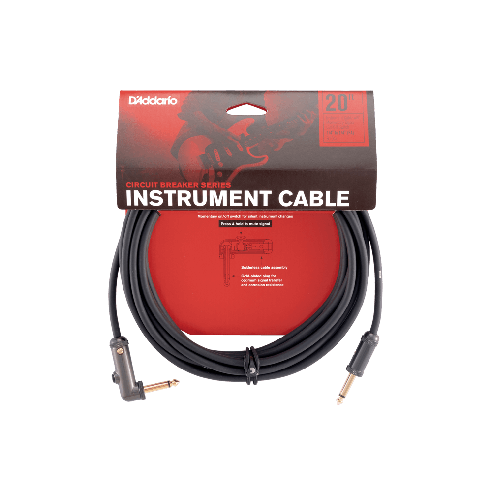 D'Addario Circuit Breaker Instrument Cable, Right-Angle, 20 feet