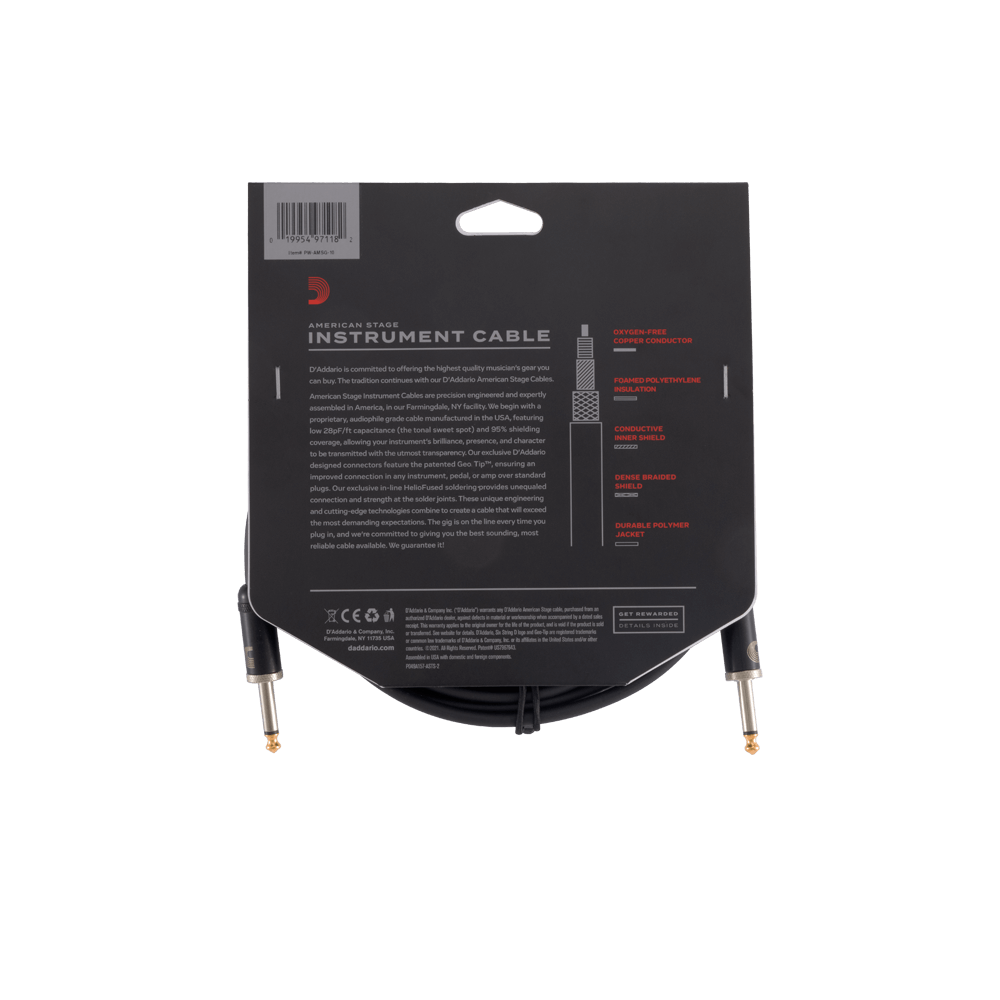 D'Addario American Stage Instrument Cable, 10 feet