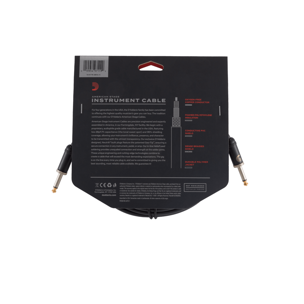 D'Addario American Stage Instrument Cable, 15 feet