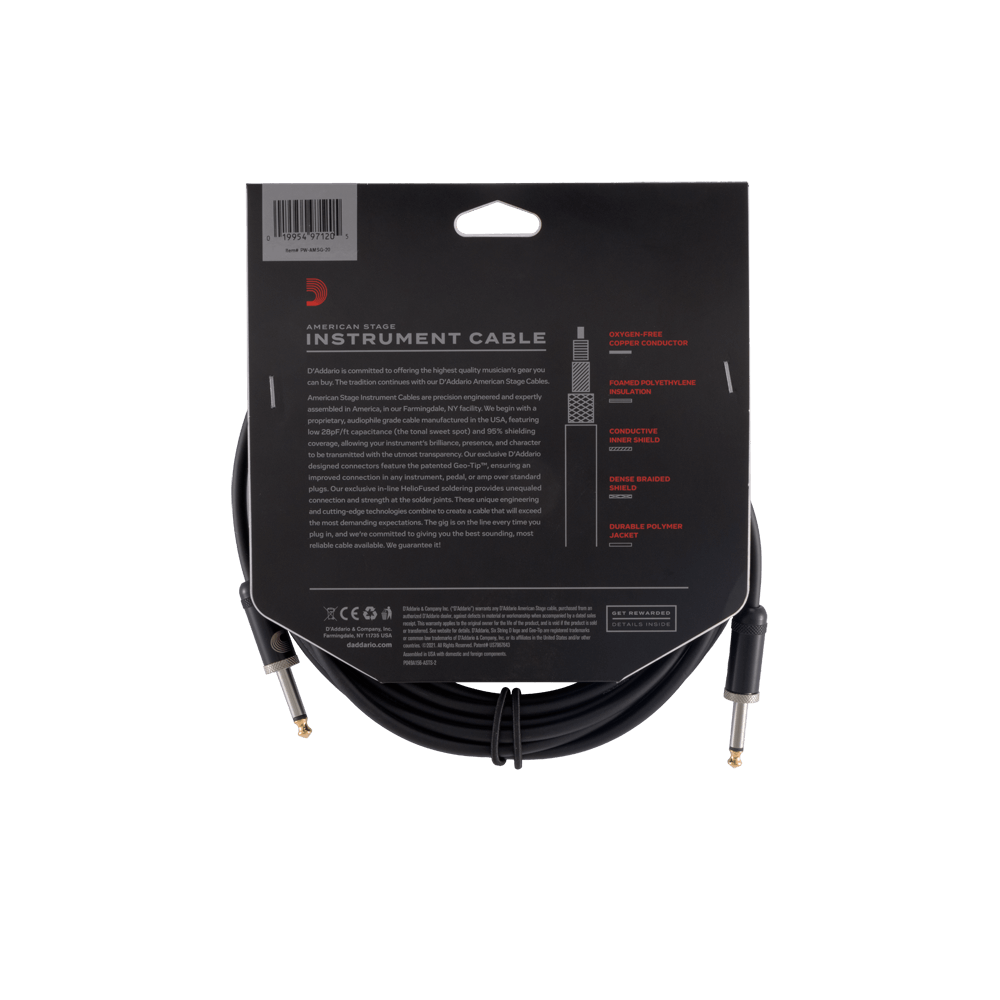 D'Addario American Stage Instrument Cable, 20 feet