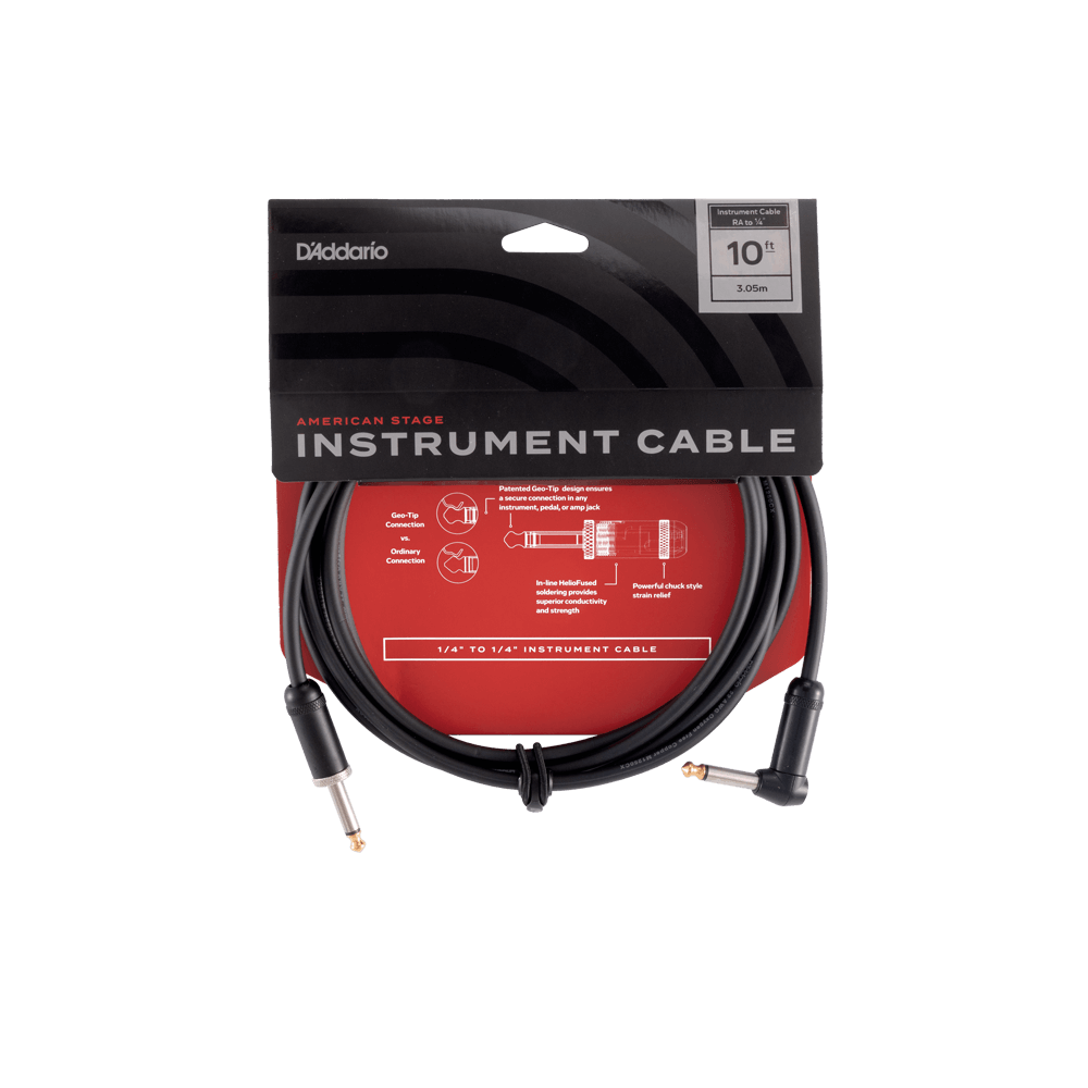 D'Addario American Stage Instrument Cable, Right Angle, 10 feet