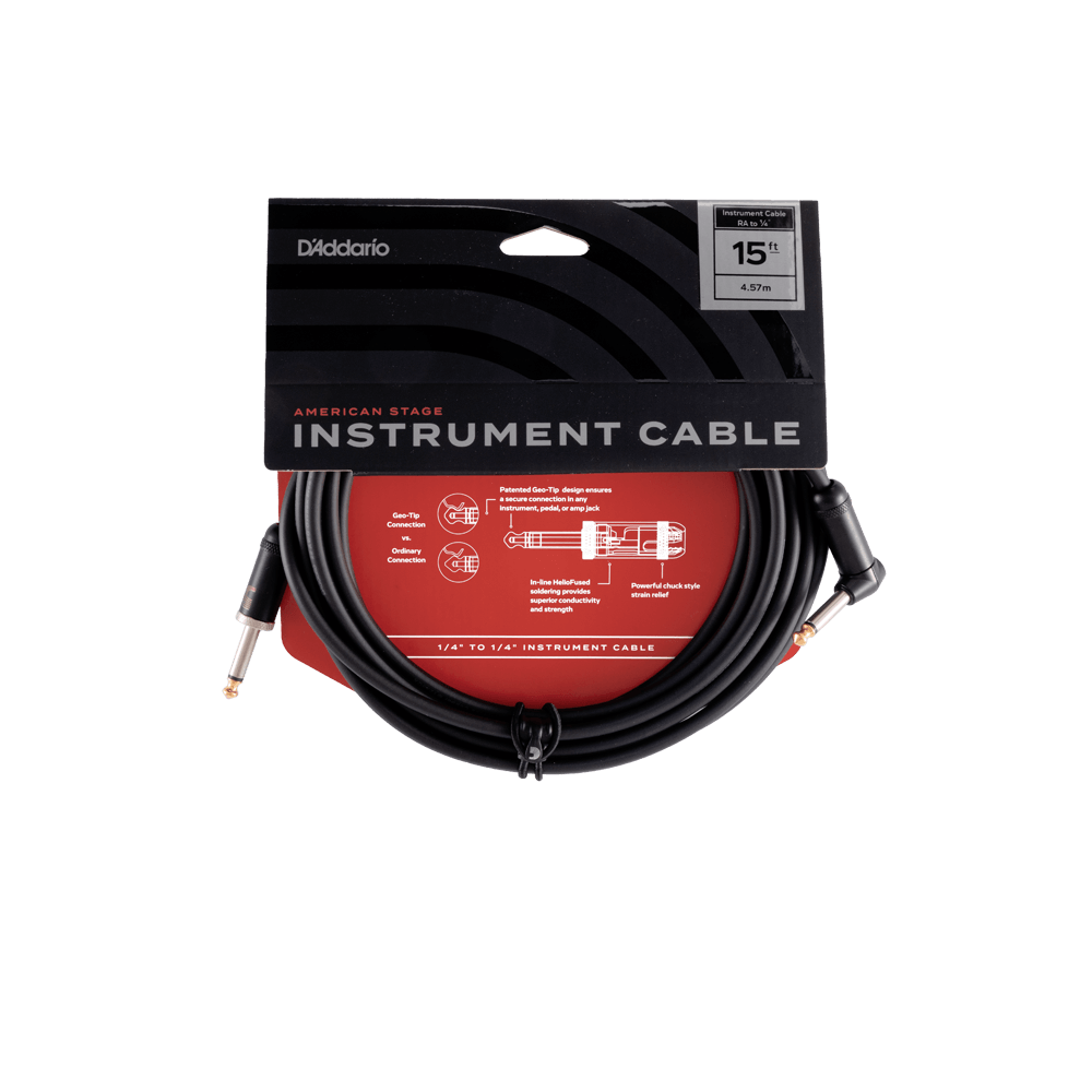 D'Addario American Stage Instrument Cable, Right to Straight, 15 feet