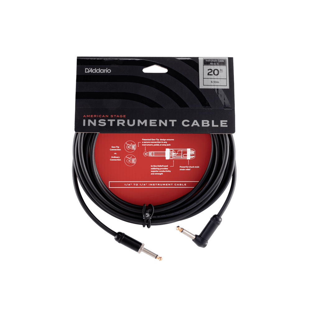 D'Addario American Stage Instrument Cable, Right Angle, 20 feet