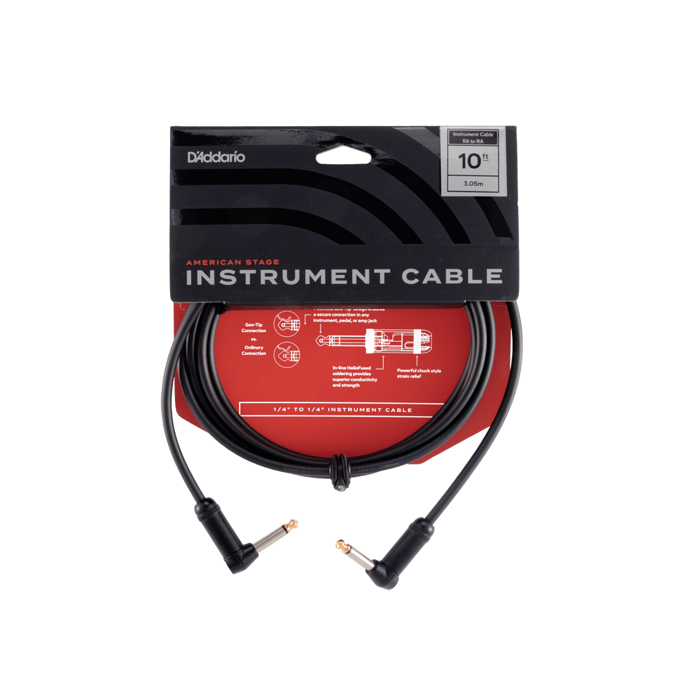 D'Addario American Stage Instrument Cable, Dual Right Angle, 10 feet