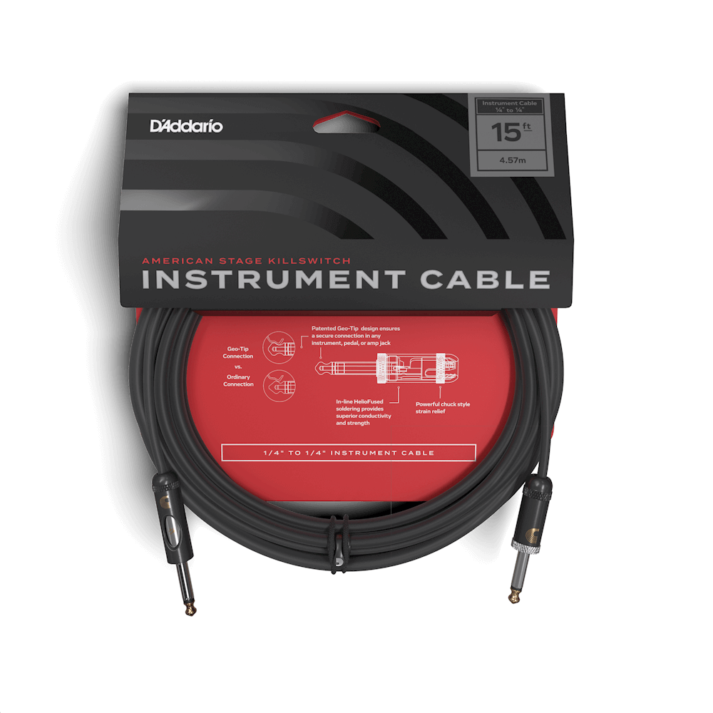 D'Addario American Stage Kill Switch Instrument Cable, 15 feet