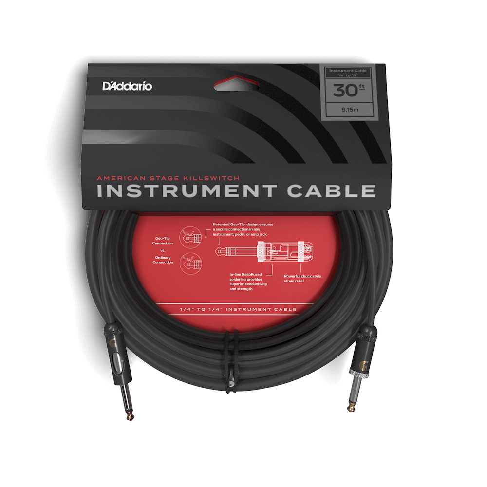 D'Addario American Stage Kill Switch Instrument Cable, 30 feet