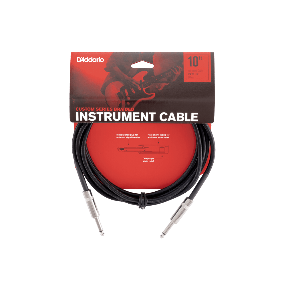 D'Addario Custom Series Braided Instrument Cable, Black, 10'