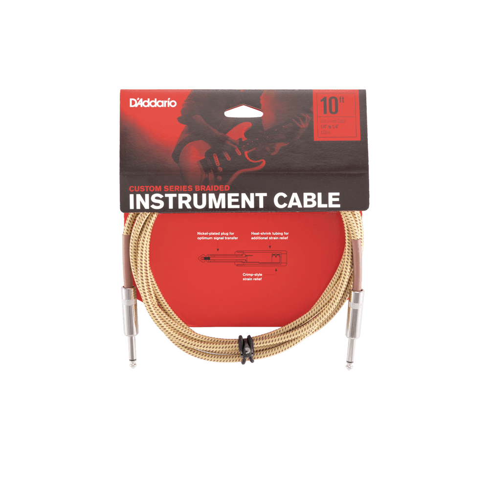 D'Addario Custom Series Braided Instrument Cable, Tweed, 10'