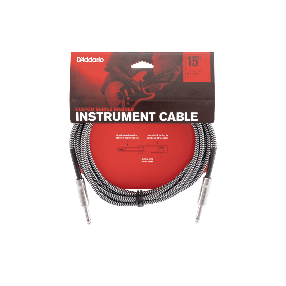 D'Addario Custom Series Braided Instrument Cable, Grey, 15'