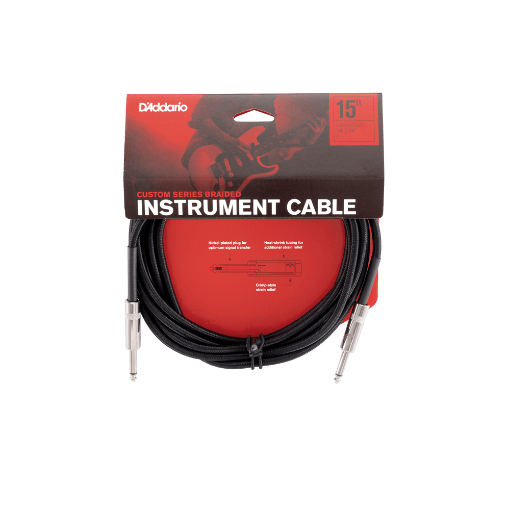D'Addario Custom Series Braided Instrument Cable, Black, 15'