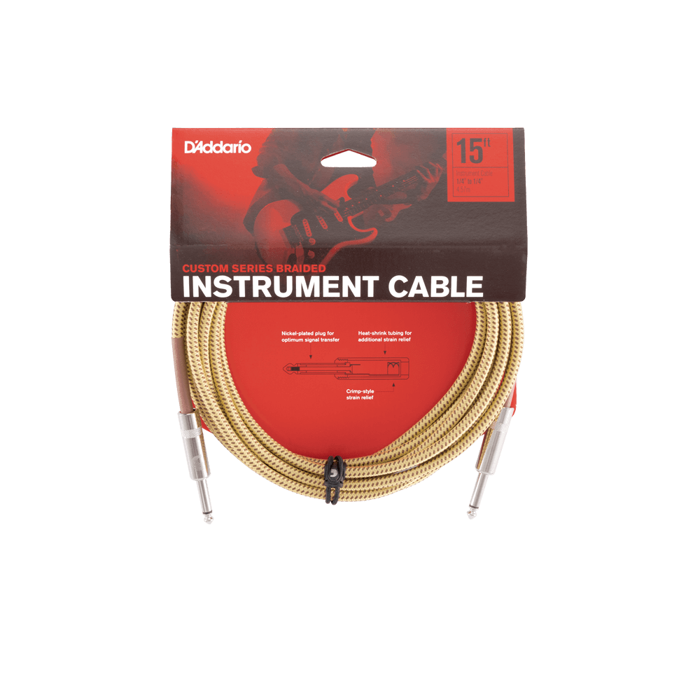 D'Addario Custom Series Braided Instrument Cable, Tweed, 15'