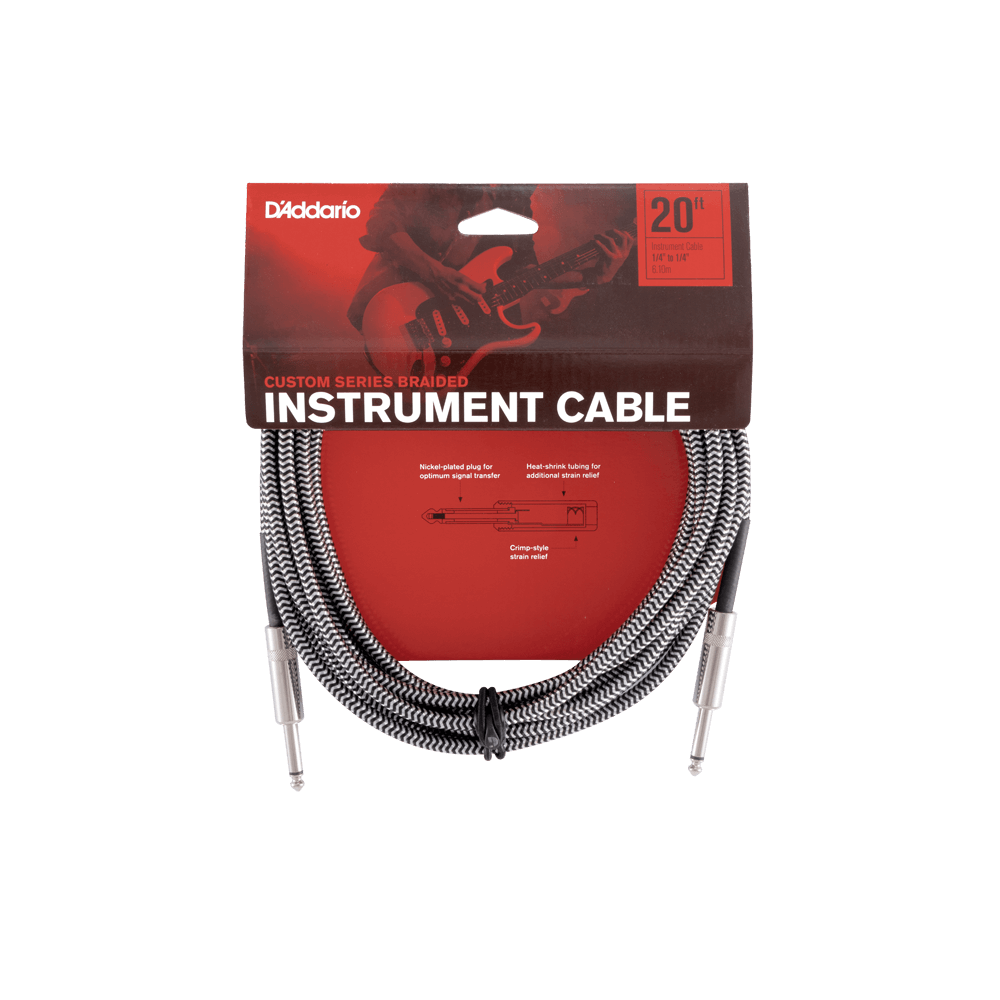 D'Addario Custom Series Braided Instrument Cable, Grey, 20'