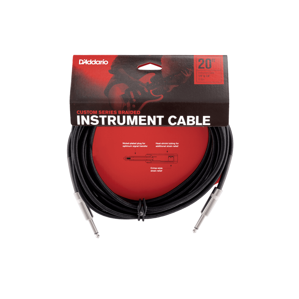D'Addario Custom Series Braided Instrument Cable, Black, 20'