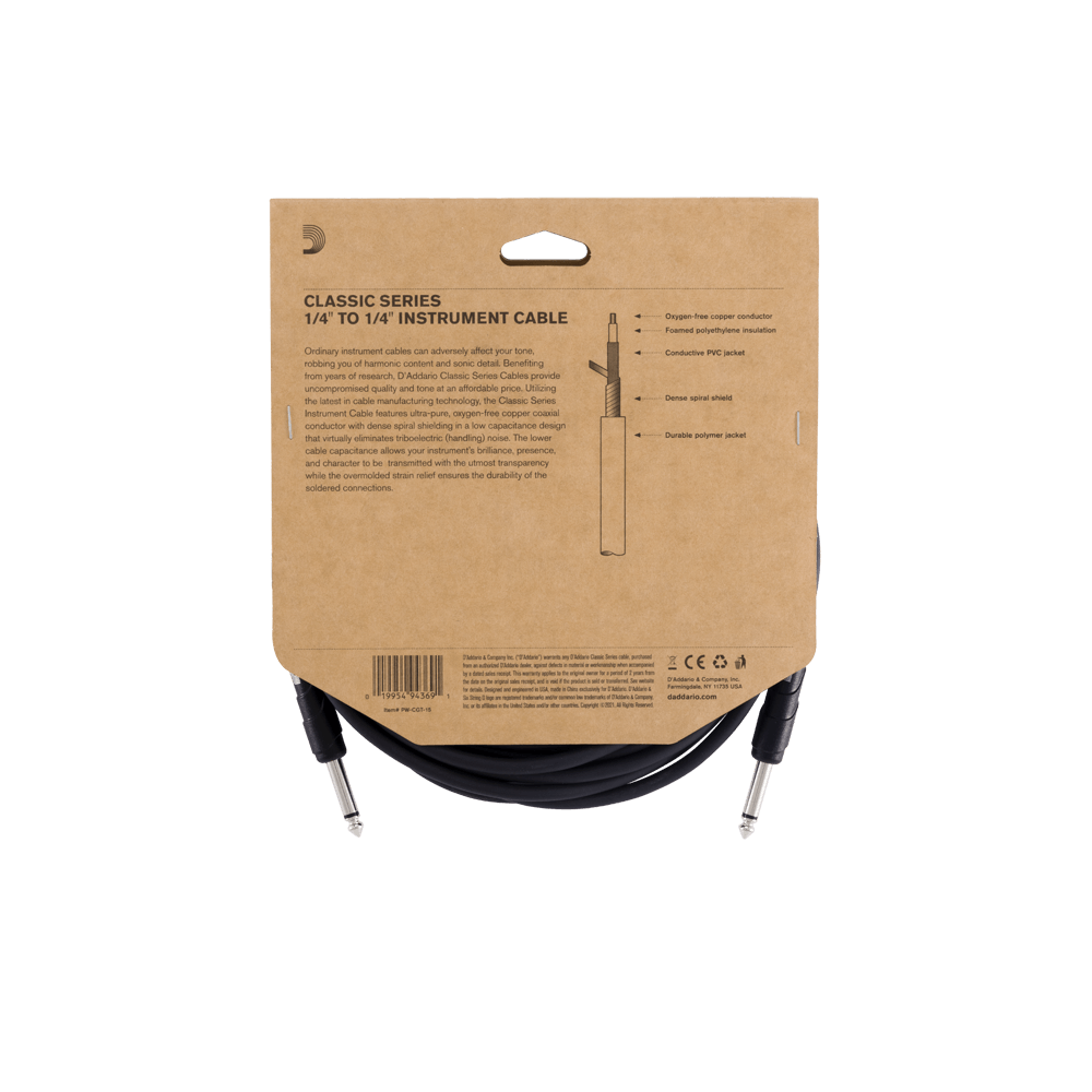 D'Addario Classic Series Instrument Cable, 15 feet