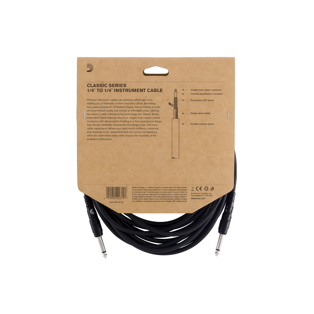 D'Addario Classic Series Instrument Cable, 20 feet