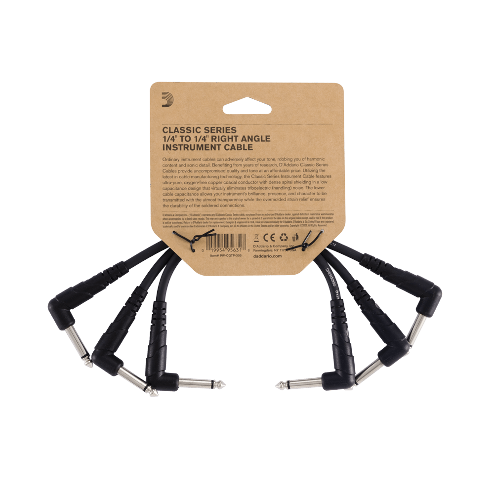 D'Addario Classic Series Patch Cable, 3-pack, 6 inches