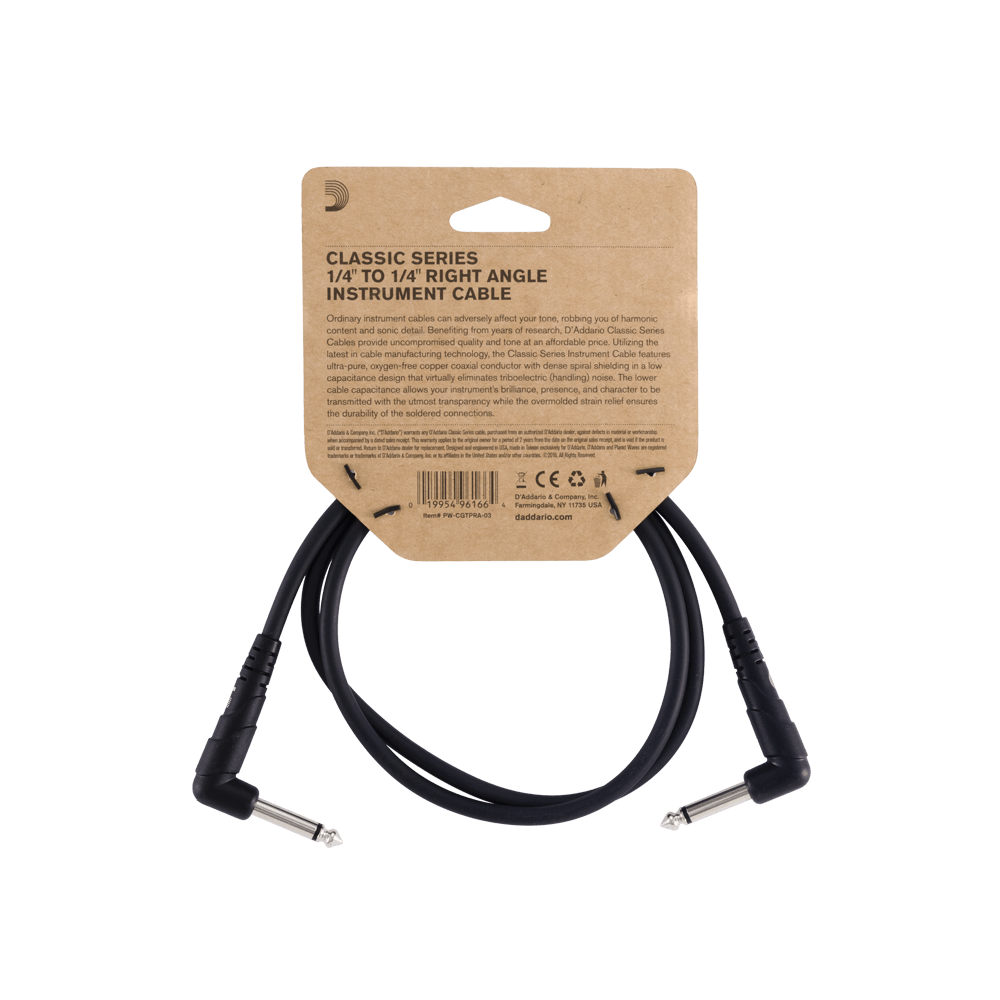 D'Addario Classic Series Patch Cable, Right-Angle, 3 feet