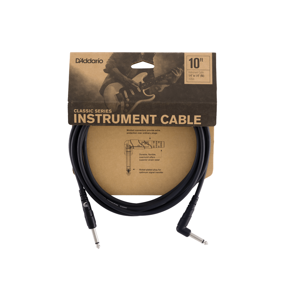 D'Addario Classic Series Instrument Cable, Right Angle Plug, 10 feet