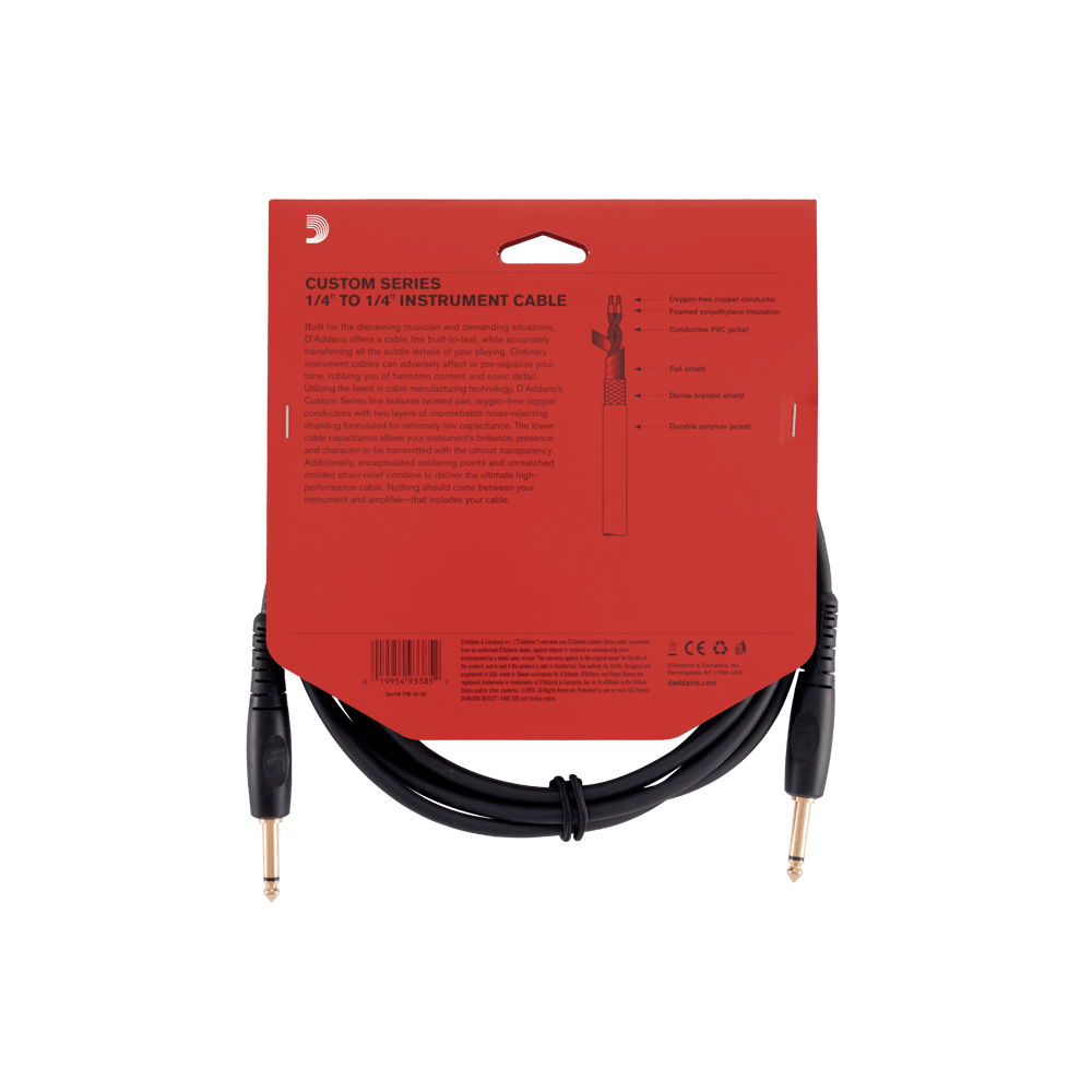 D'Addario Custom Series Instrument Cable, 10 feet