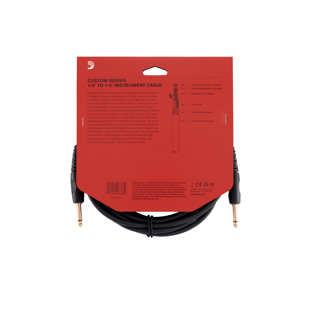D'Addario Custom Series Instrument Cable, 15 feet