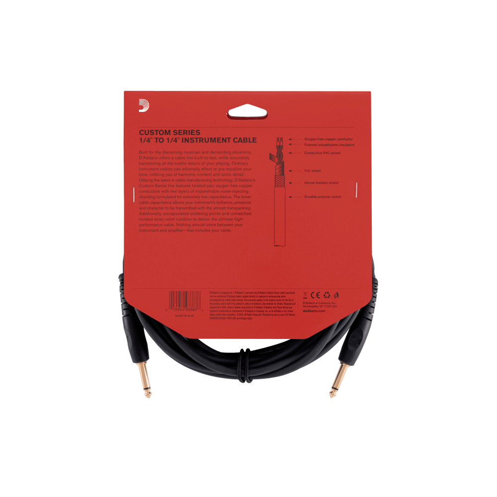 D'Addario Custom Series Instrument Cable, 20 feet