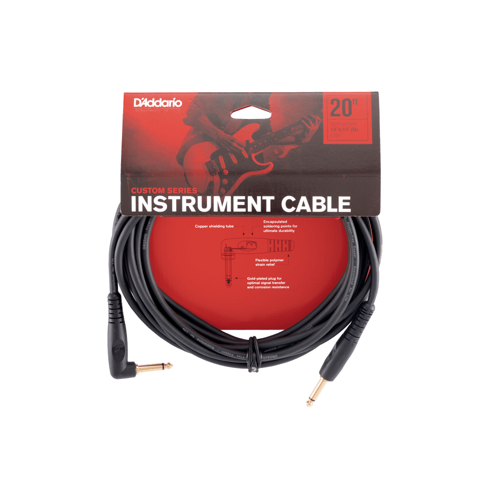 D'Addario Custom Series Instrument Cable, Right Angle, 20 feet
