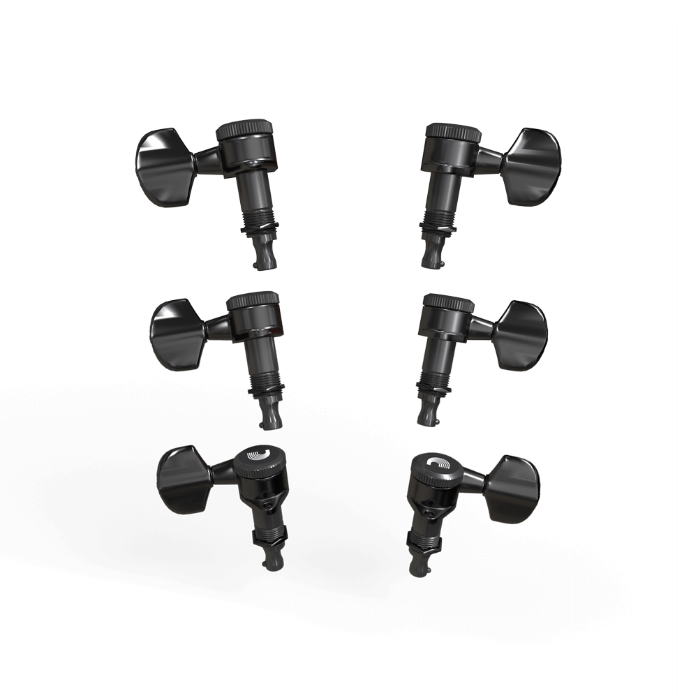 D'Addario Auto-Trim Locking Tuning Machines, 3 + 3 Setup, Black