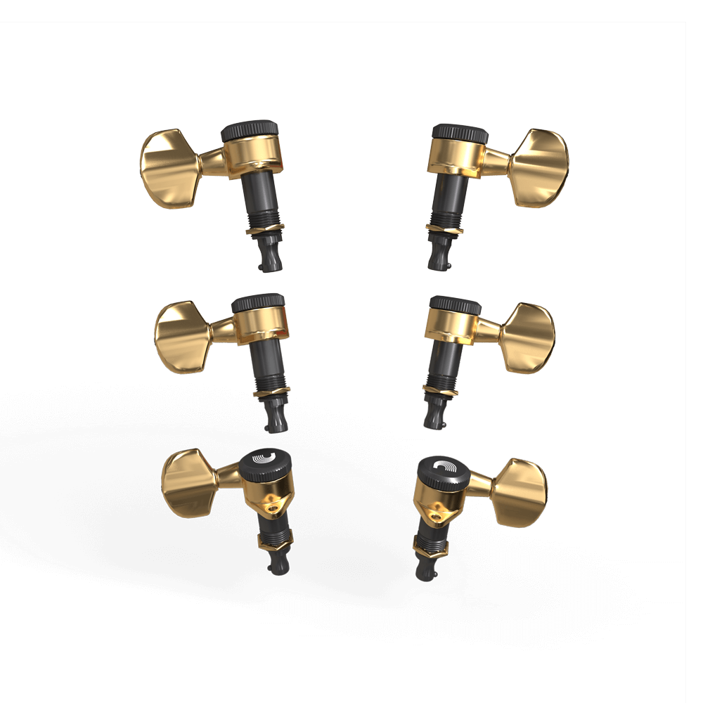 D'Addario Auto-Trim Locking Tuning Machines, 3 + 3 Setup, Gold
