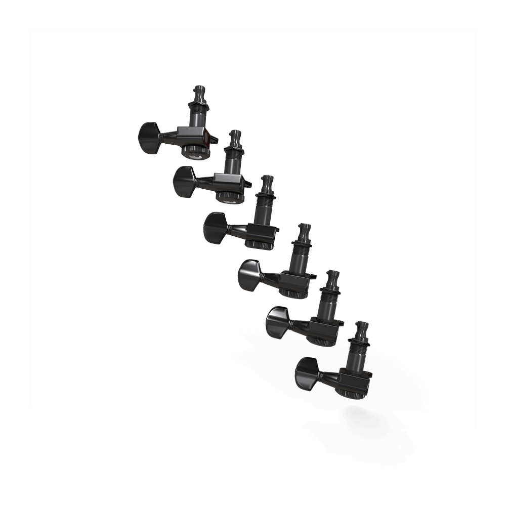 D'Addario Auto-Trim Locking Tuning Machines, 6 In-Line setup, Black